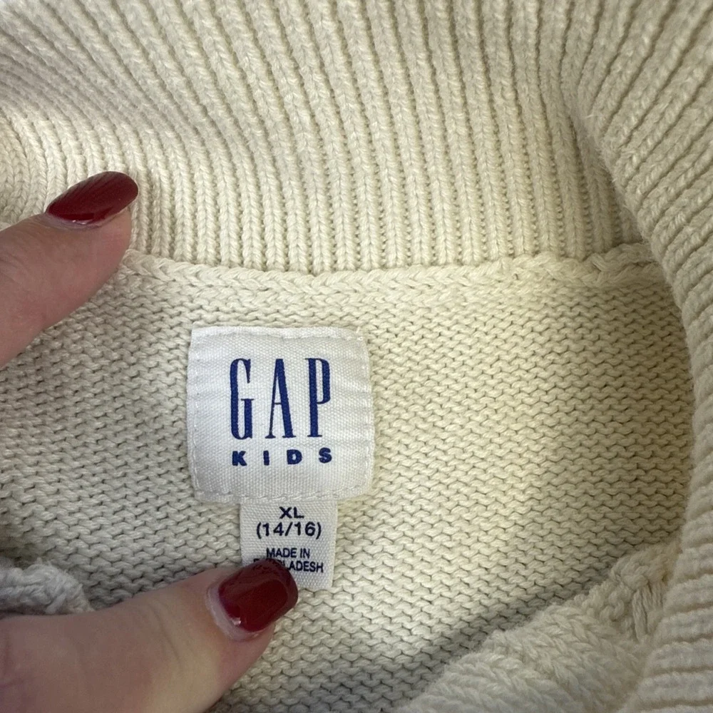 Gap Kids Boy Or Girl's Ivory‎ Cable Knit Cotton Cardigan Sweater, Sz. 14-16